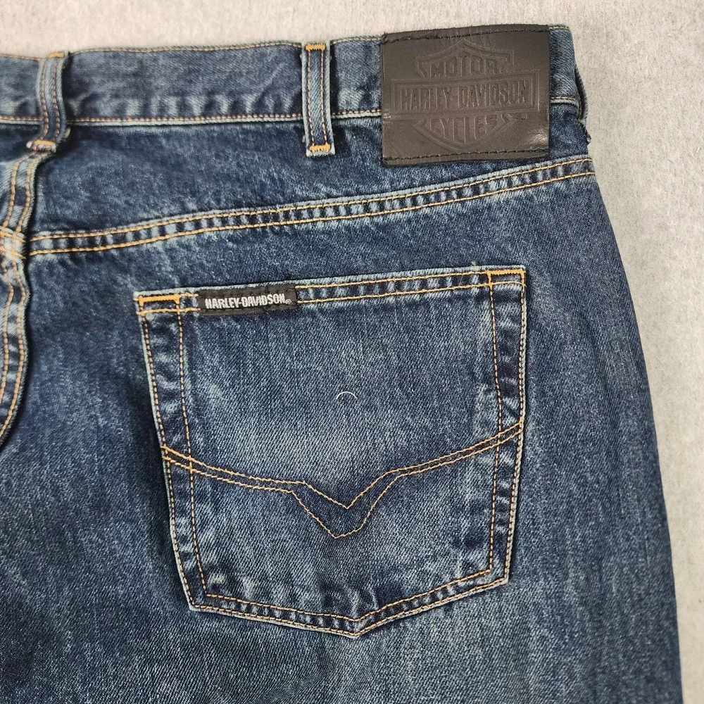 Harley Davidson Motorcycle Jeans Mens 42x32‎ Blue Medium Wash Biker Cotton Denim